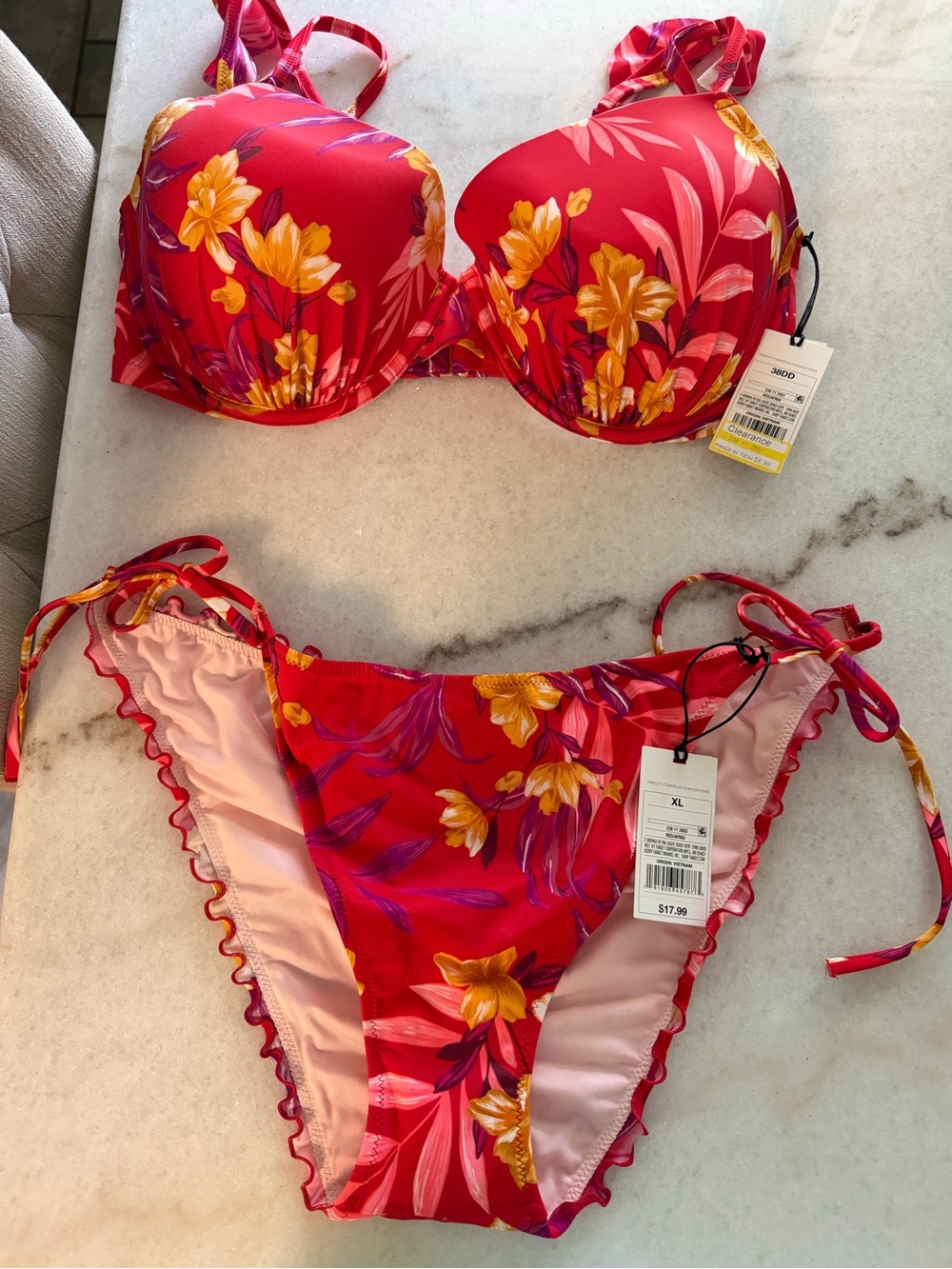 Target Red Floral Push-Up Bikini Set with Yellow Accents